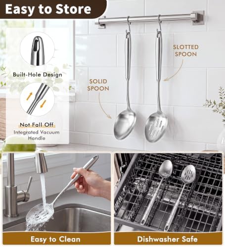 2 Pcs Stainless Steel Cooking Spoons Set, 304 Solid & Slotted Metal Serving - Image 6