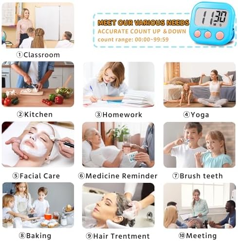Timer for Kids Digital Kitchen Timers for Cooking- 12 Pack Blue Pink - Image 4