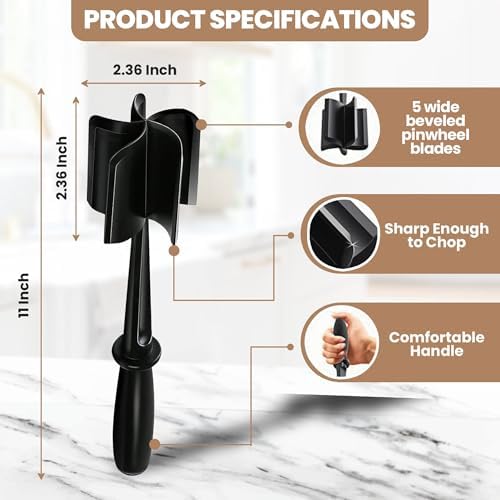 Meat Chopper and Masher for Ground Beef – 5-Curve Pinwheel Blades, - Image 3