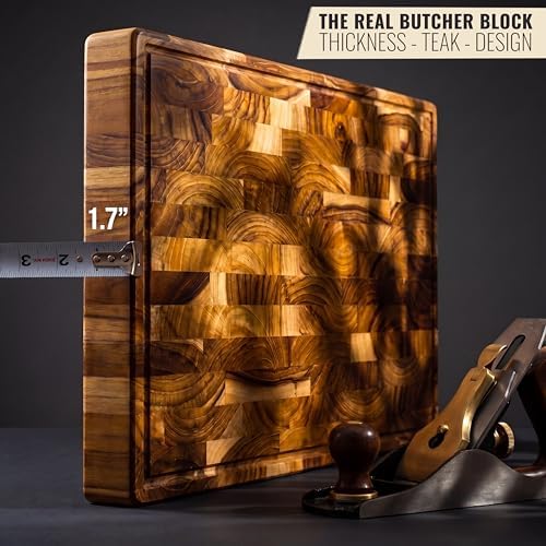 Teak Wood Cutting Board for Kitchen, End Grain Extra Thick Butcher Block - Image 5