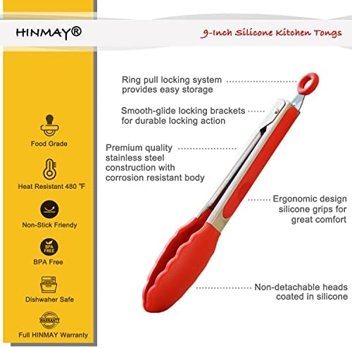 HINMAY 9" Kitchen Tongs with Silicone tips - Image 2