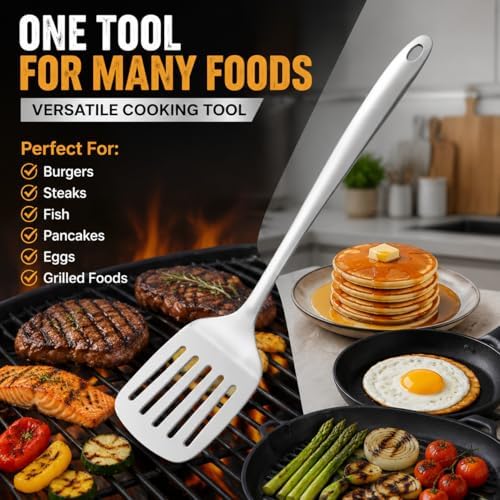Stainless Steel Spatula Slotted Turner Wide Metal Cooking Tool Long Handle - Image 4