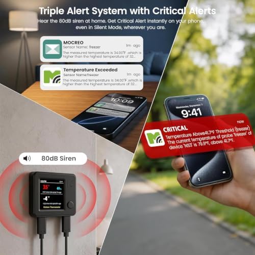 MOCREO WiFi Fridge Thermometer Hygrometer, Dual Probe, Remote Freeze Alerts - Image 3