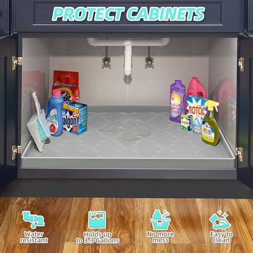 SIKADEER Waterproof Under Sink Mat Silicone 28" x 22" Kitchen Cabinet liner - Image 5