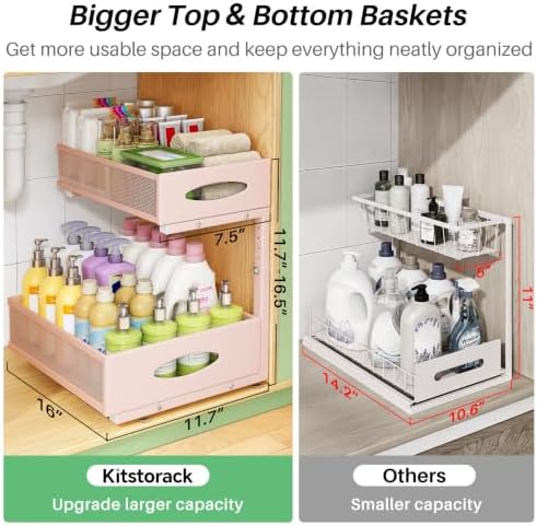 Under Sink Organizer, L-Shaped Adjustable Height, Mesh Sliding Drawer - Image 3