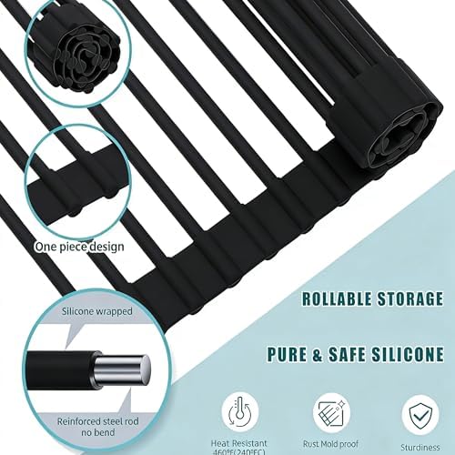 Cover The Sink Roll Up Dish Drying Rack 17.6"x15.4" Silicone Wrapped Foldable - Image 4