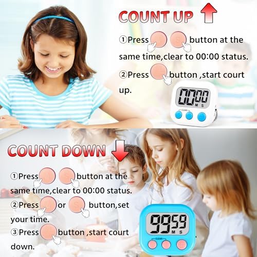 Timer for Kids Digital Kitchen Timers for Cooking- 2 Pack Blue White - Image 5