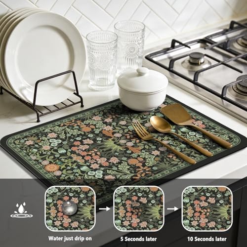 Dish Drying Mat for Kitchen Counter 17x32 Inch, Boho Quick Dry Coffee Mat - Image 3