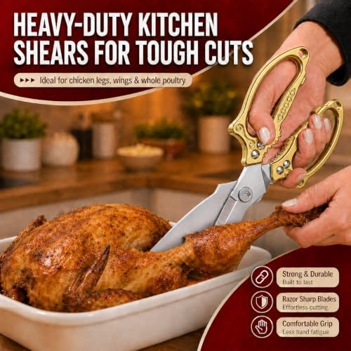 Premium Gold Kitchen Shears Heavy Duty, Stainless Steel Multipurpose Scissors - Image 3