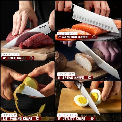 Huusk Kitchen Knife Set with Block & Built-in Sharpener - Image 4