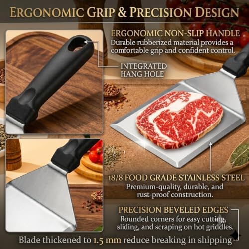 Extra Wide Hamburger Spatula Turner, Large Metal Spatula Heavy Duty Stainless - Image 4