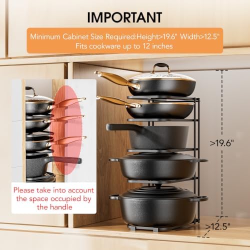 ORDORA 5-Tier Pot and Pan Organizer 16.6", No Assembly Cookware Rack 1-Pack - Image 2