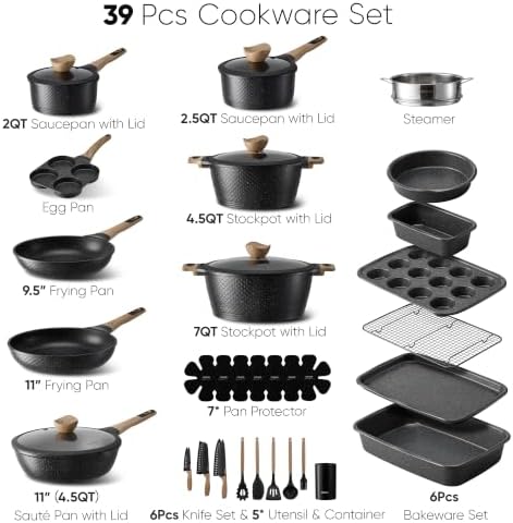 CAROTE 39pcs Nonstick Cookware Sets, Pots and Pans Set - Image 2