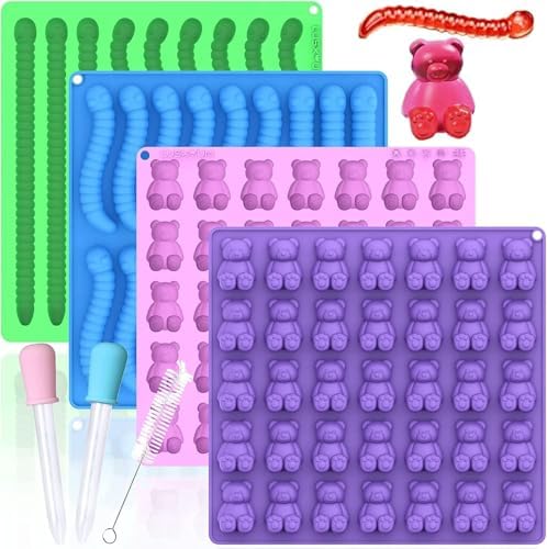 LUSHYUM 4PCS 5~14ML Gummy Bear & Worm Moulds Set, 100 Total Cavities by LUSHYUM