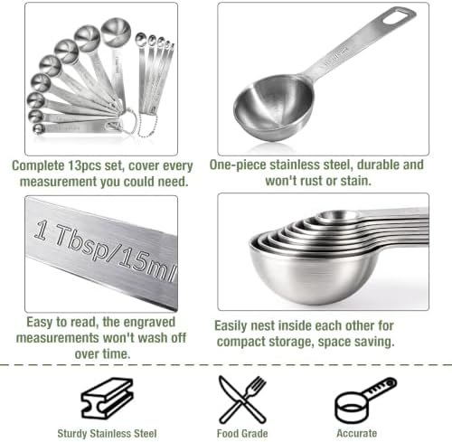 13 Pcs Measuring Spoons Tablespoon Teaspoon, Heavy Duty Metal 430 - Image 2