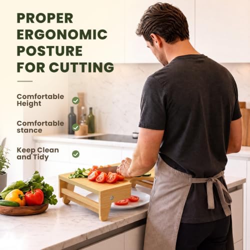 Bamboo Cutting Board with Folding Legs, Elevated Chopping Board - Image 3