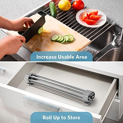 Roll Up Dish Drying Rack, 17.1”x13.1”, Build-in Plate Rack - Image 5