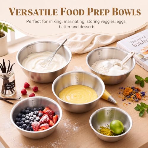 6 Pcs Stainless Steel Nesting Mixing Bowls Set 6 Sizes 0.5qt‑5qt - Image 2