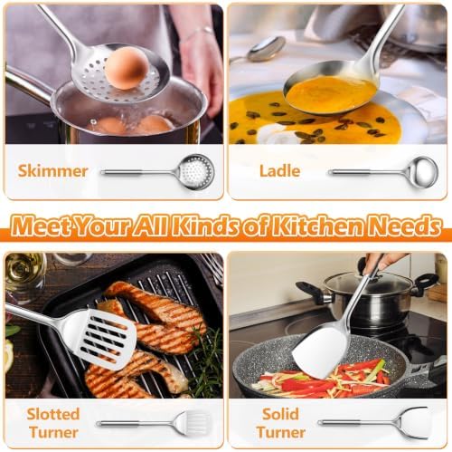 E-far Stainless Steel Cooking Utensils, 4-Piece Metal Kitchen Utensils Set - Image 3