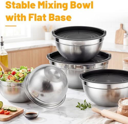 Beasea Mixing Bowls with Lids Set of 5, 1.5/2/2.5/3.4/4/5 QT Stackable Nesting - Image 4
