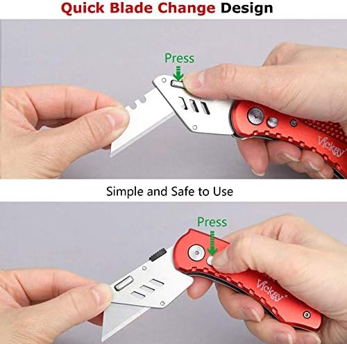 Vickay Folding Utility Knife, Heavy Duty Box Cutter, Razor Knife-Red - Image 5