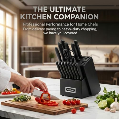 McCook® Premium Black Knife Sets, German Stainless Steel Kitchen Knives Block - Image 6