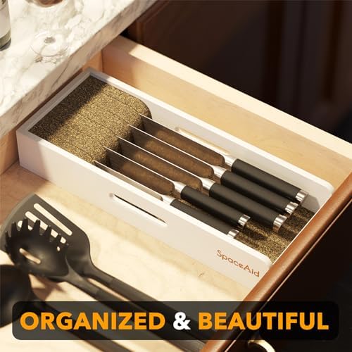SpaceAid Knife Drawer Organizer Bamboo Insert Dock, Kitchen Steak Knives Holder - Image 4