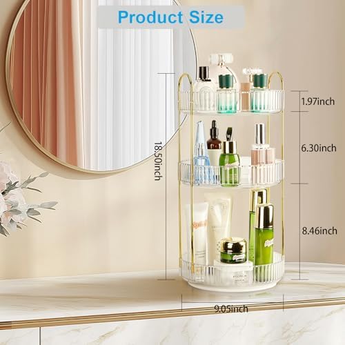 360 Rotating Makeup Organizer, 3 Tier Large Capacity Lazy Susan Bathroom - Image 3