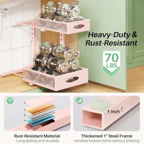 Under Sink Organizer, L-Shaped Adjustable Height, Mesh Sliding Drawer - Image 6