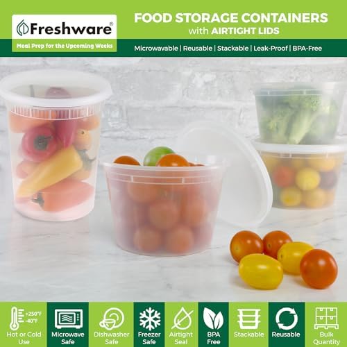 Freshware 48 Pack of 16 and 32 oz, 24 sets each size Food Storage Containers - Image 2