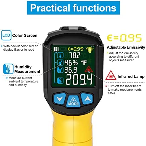 Infrared Thermometer Temperature Gun, -58°F to 1472°F, Digital Laser - Image 4