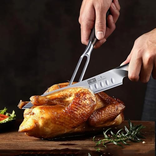 HOSHANHO 8 Inch Carving Knife & 7 Inch Fork Set, Razor Sharp Slicing Knife - Image 5