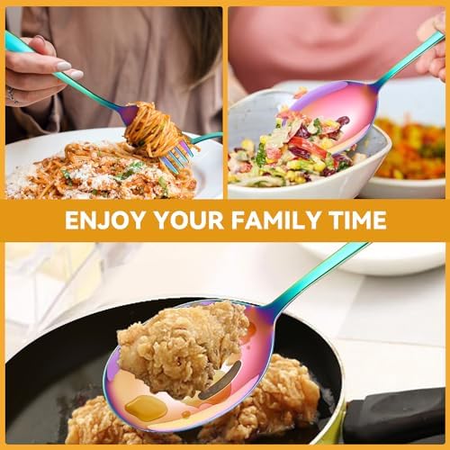 Rainbow Serving Utensils Set Stainless Steel, Slotted Spoons, Soup and Skimmer - Image 4