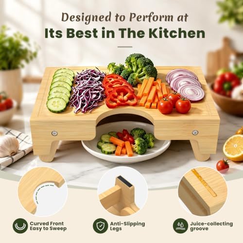 Bamboo Cutting Board with Folding Legs, Elevated Chopping Board - Image 2