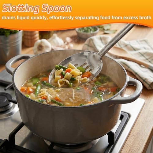 Stainless Steel Serving Spoon, Solid Slotted Spoon, Cooking Spoons Set - Image 5