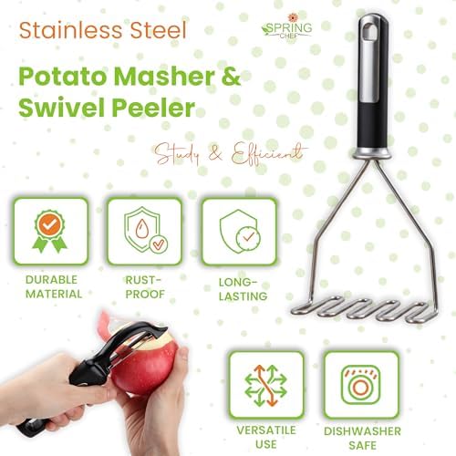 Spring Chef Stainless Steel Potato Masher & Durable Vegetable Peeler Set - Image 2