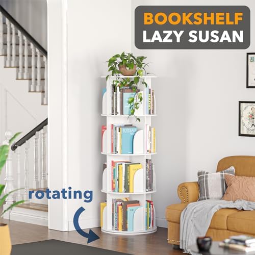 SpaceAid 4 Tier Rotating Bookshelf Tower, Spinning Bookcase Lazy Susan - Image 4