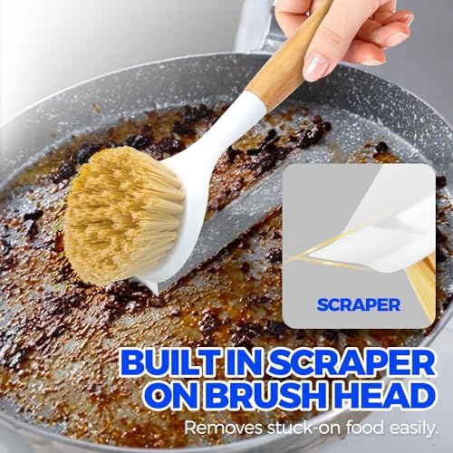 Holikme 3 Pack Dish Brush with Bamboo Handle Cleaning Brush - Image 4