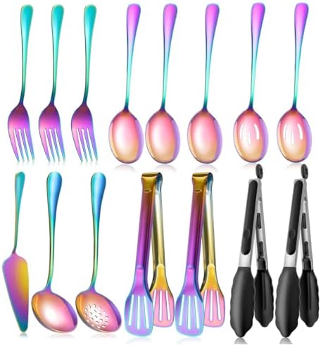 Rainbow Serving Utensils Set Stainless Steel, Slotted Spoons, Soup and Skimmer by LifeMusican