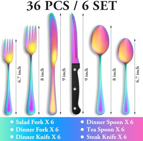 36 Pcs Rainbow Silverware Set - Image 2