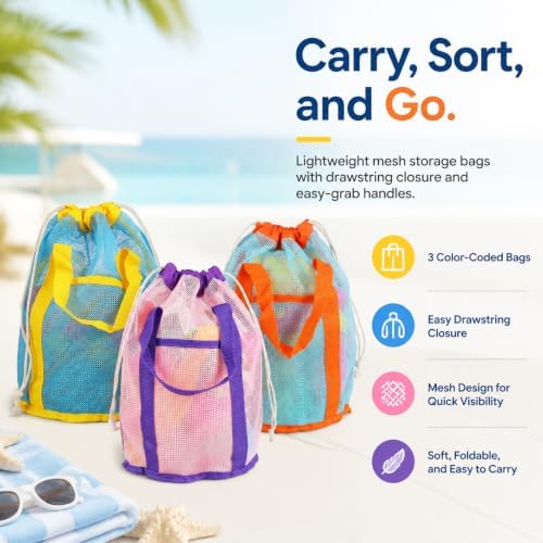 3PCS Mesh Beach Bag, Foldable Toy Storage Bag - Image 3