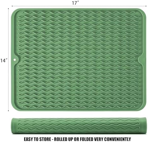 Silicone Dish Drying Mat, Non-Slip Easy Clean Sink Mat, Dark Green - Image 2