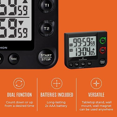MARATHON Dual Digital Timer, 100-Hour Count Up/Down, Large Display - Image 3