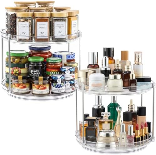 2 Set 2 Tier Clear Acrylic Lazy Susans, Non-Skid Turntable Organizer by MakeLifeBetterEasier
