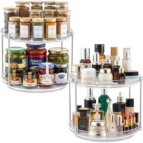 2 Set 2 Tier Clear Acrylic Lazy Susans, Non-Skid Turntable Organizer by MakeLifeBetterEasier