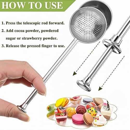 2Pcs Flour Sifter for Baking, One-hand Operation Sugar Shaker Stainless Steel - Image 6