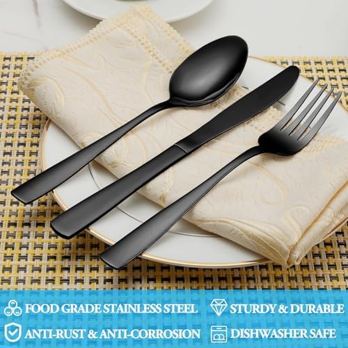 30 Pcs Black Silverware Set, Stainless Steel Flatware Set Service - Image 3