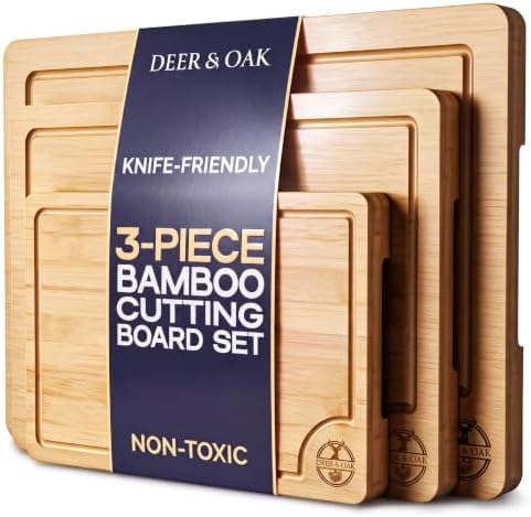Pre-Oiled, Non Toxic 3-Piece Bamboo Cutting Board Set of 3 by DeerOak