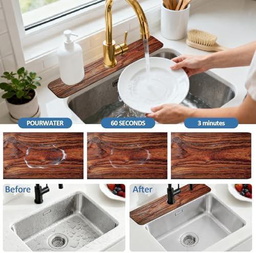 2 Pcs Kitchen Sink Splash Guard Faucet Mat Wood Grain Pattern Faucet Mat - Image 5