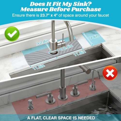 SpaceHacks Stone Faucet Mat for Kitchen Sink 15.7x4 in, Light Gray - Image 2